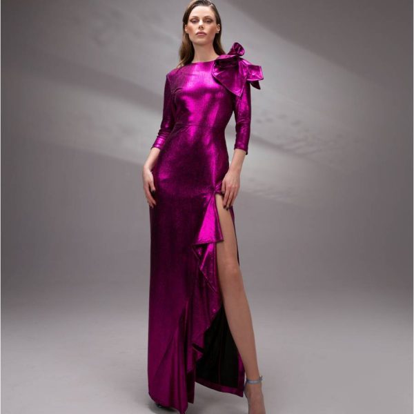 Long shiny cyclamen dress