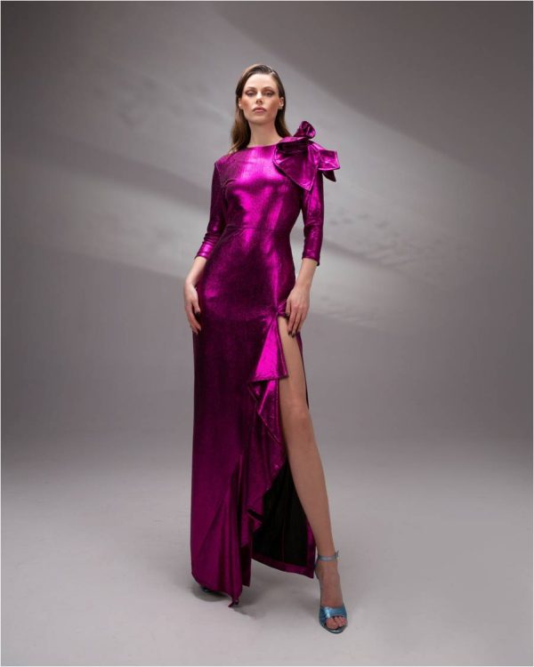 Long shiny cyclamen dress