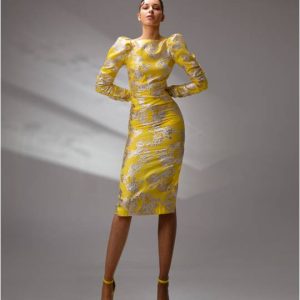 Short yellow brocade dress